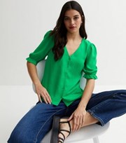 New Look Green Frill Sleeve Button Front Blouse